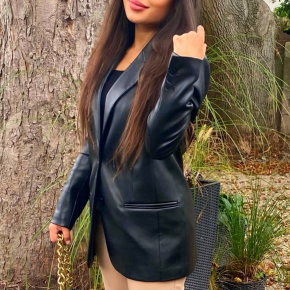 zara faux leather blazer size small black nwt - Picture 2 of 6